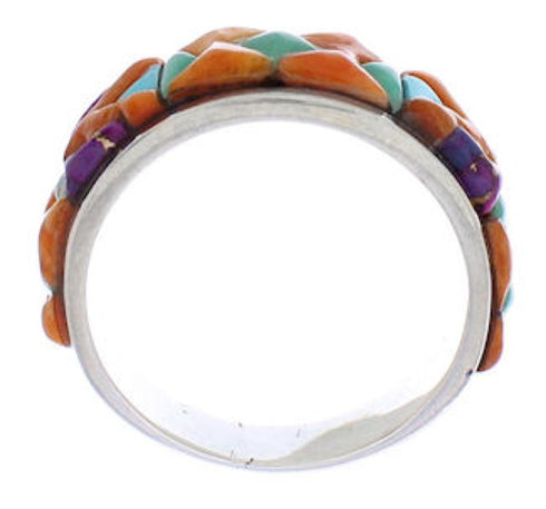 Genuine Sterling Silver Multicolor Inlay Ring Size 6-1/2 UX36114